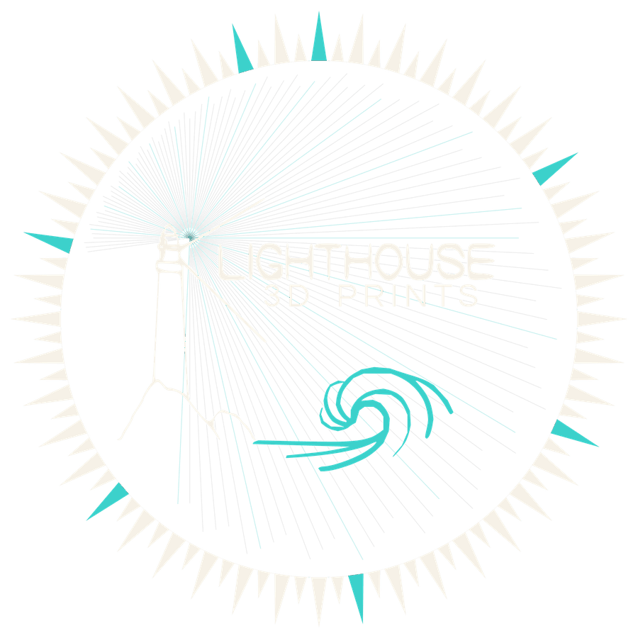 Lighthouse 3D Prints emblem in cream on navy